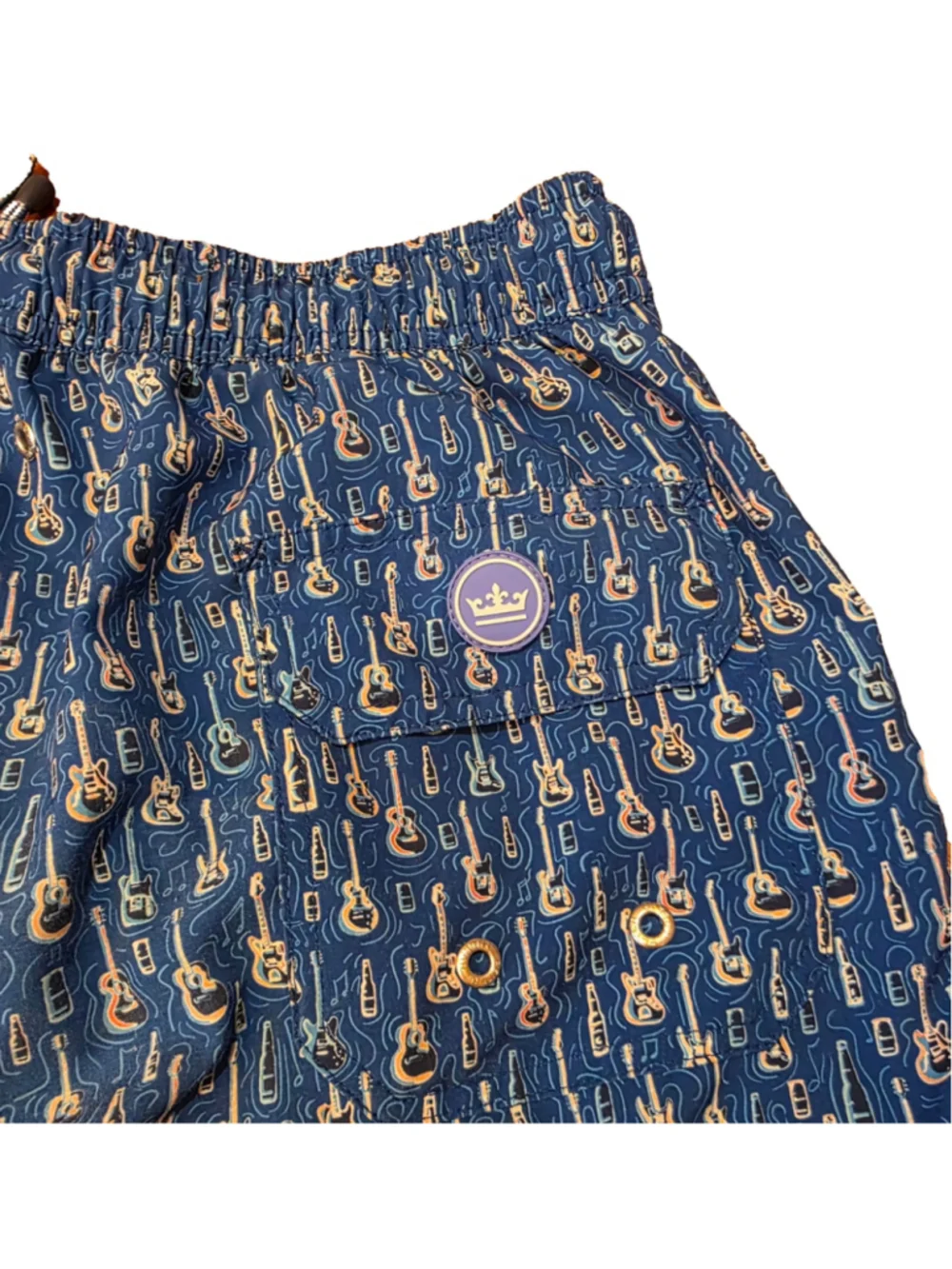 Men's Peter Millar Swim Trunks Size M Blue Guitar Print Quick Dry